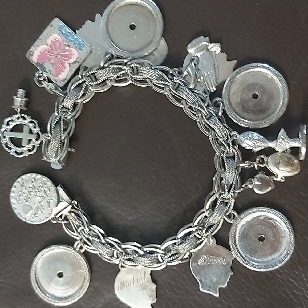 Sterling Silver GB Double link Vtg. Charm Bracelet